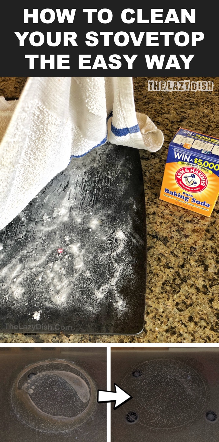 How To Clean Your Glass Stovetop The Magic Way using baking soda and vinegar. - Cleaning hacks, tips and tricks for the kitchen stove. Every lazy girl should read this! Using natural products. The Lazy Dish #thelazydish #cleaninghacks #lazygirl 