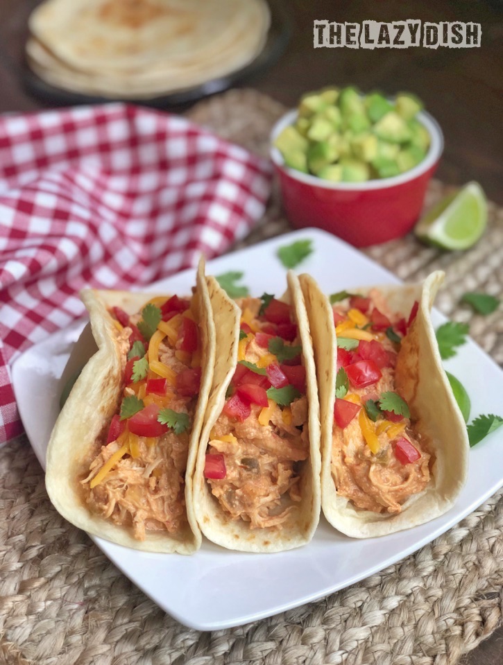 Quick and easy dinner idea! Crockpot shredded chicken tacos made with 3 ingredients!