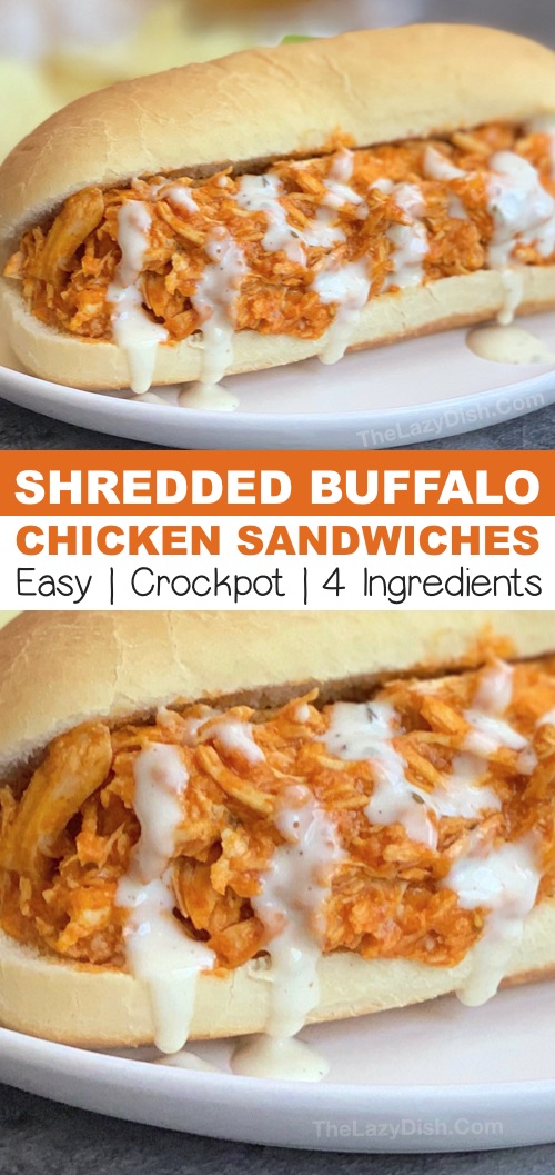 Easy Crockpot Shredded Buffalo Chicken Sandwiches The Lazy Dish