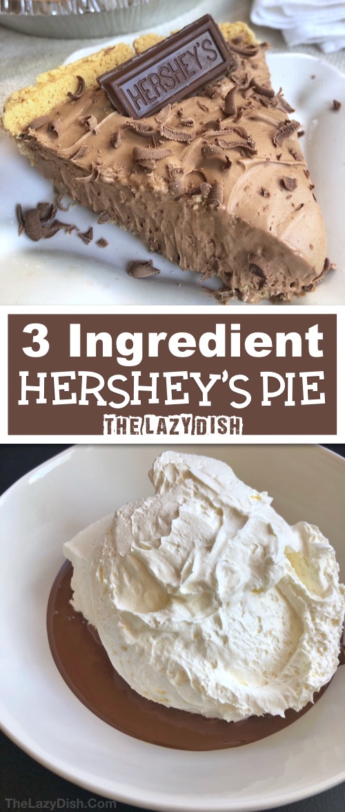 3 Ingredient No Bake Chocolate Pie - Looking for quick and easy dessert recipes? This one is always a crowd pleaser. Made with Cool Whip, Hershey's and a graham cracker crust. The Lazy Dish #thelazydish #chocolate #lazyfood #pie