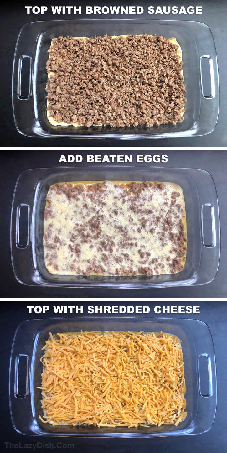 Quick and easy breakfast casserole made with sausage! 4 Ingredients. 