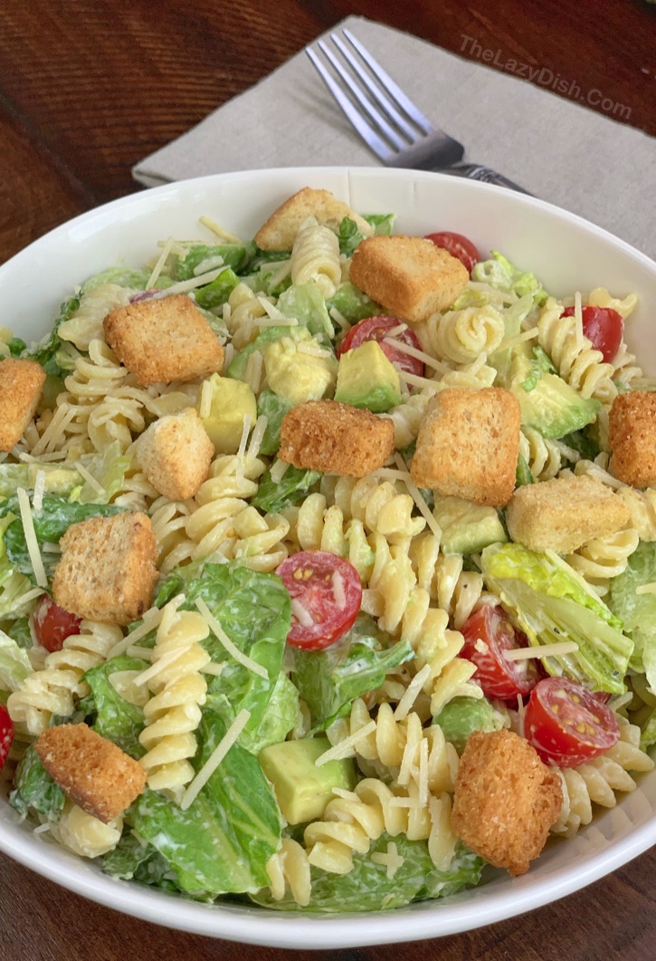 Pasta Avocado Caesar Salad The Lazy Dish