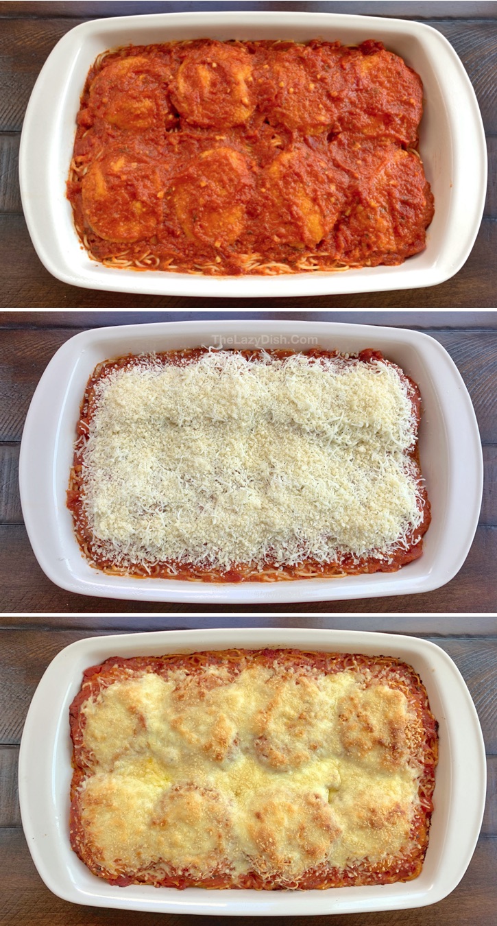 Easy Chicken Parmesan Baked Spaghetti Casserole Dish