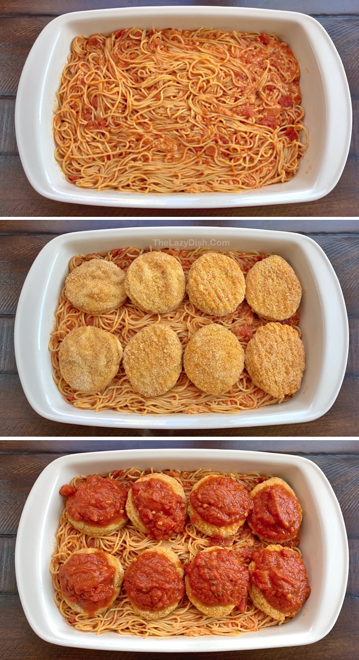 Easy Dinner Recipe: Lazy Chicken Parmesan Baked Spaghetti Casserole