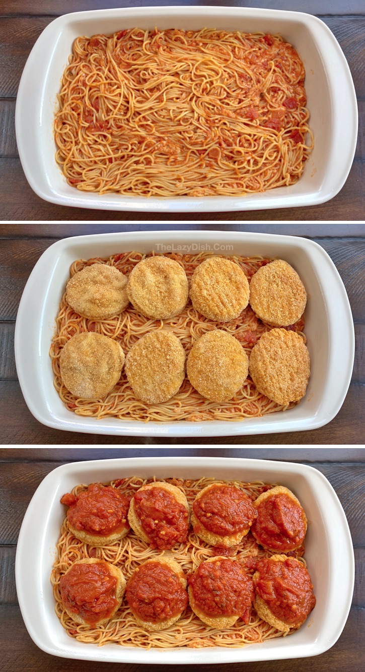 Lazy Chicken Parmesan Baked Spaghetti - The Lazy Dish