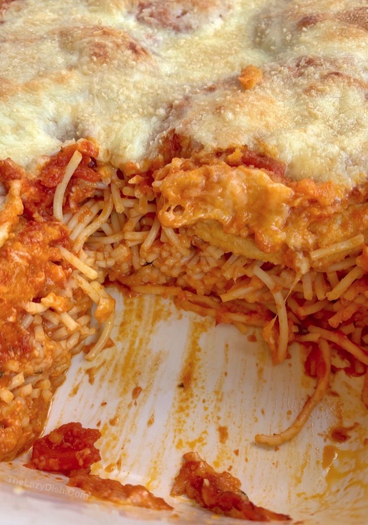 lazy Chicken Parmesan Baked Spaghetti Casserole