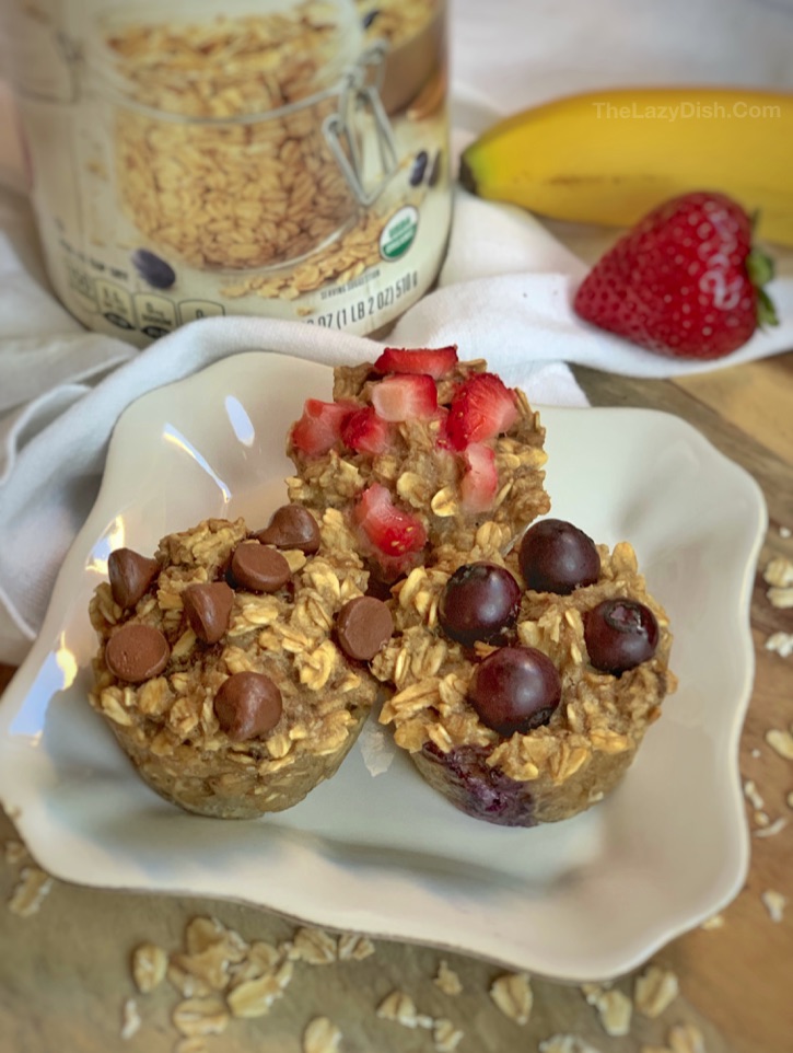 Healthy 3 Ingredient Banana Oat Muffins Recipe -- the perfect on the go snack idea for kids! Great for toddlers. No sugar, no flour, no eggs and vegan friendly. Fast and simple to make. 