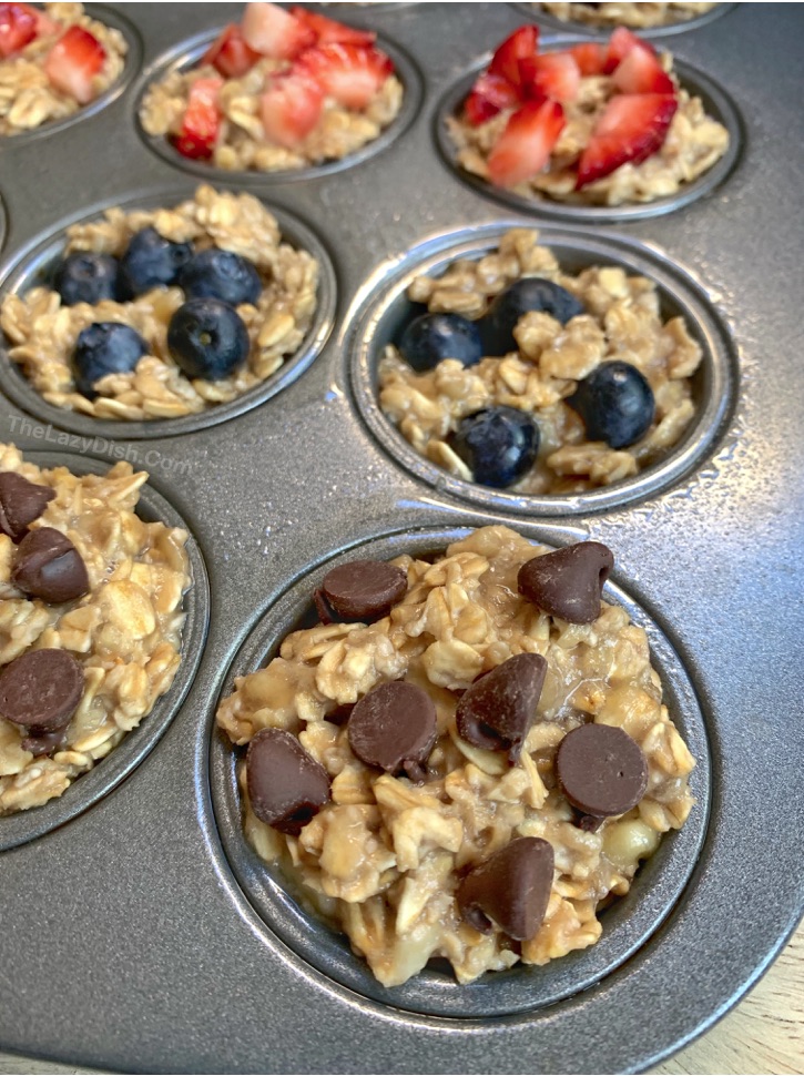 Healthy 3 Ingredient Banana Oat Muffins -- an easy on the go snack idea for kids! No sugar, no flour, no eggs and vegan friendly. Fast and simple to make snack and breakfast idea. 