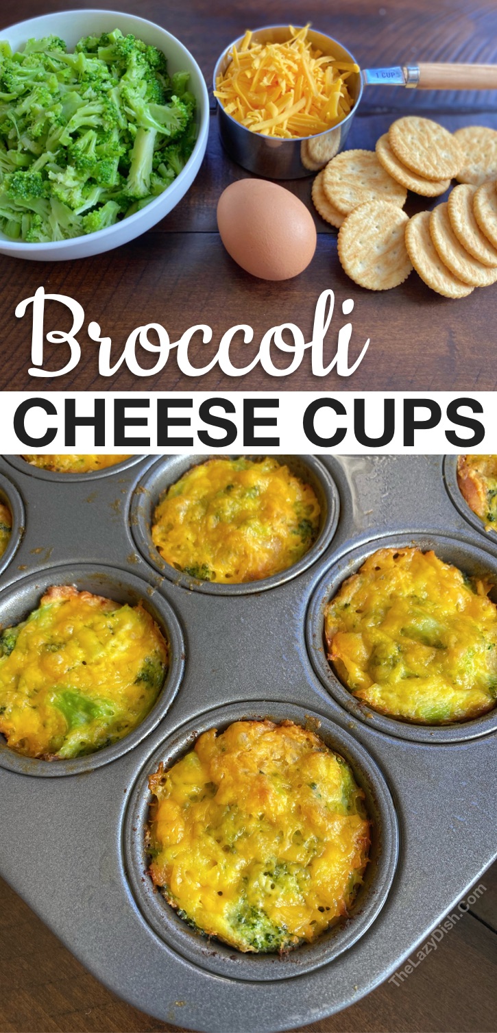 Looking for easy and healthy snacks for your picky eaters? These quick and simple broccoli cheese cups are made with just 5 cheap ingredients! They are great for toddlers, kids, teens AND adults. Perfect for lunch, too-- or an after school snack clean eating recipe. These cheesy broccoli tots are fast and fun to make in a mini muffin tin with Ritz crackers, which adds the crunch and the salt. Yum! Kids snack ideas for home, sports, school or on the go. #snacks #healthy #broccoli #thelazydish