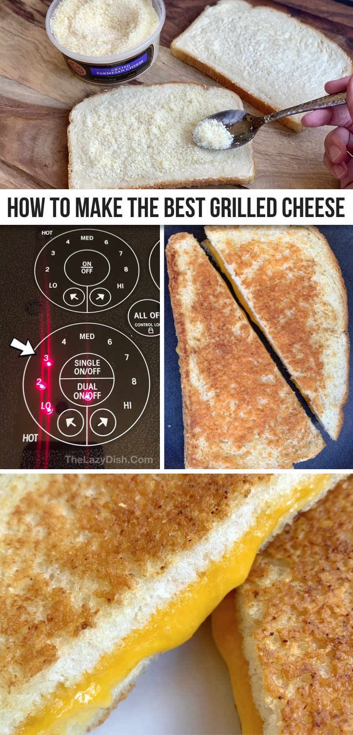 Whether you're looking for easy and classic or gourmet grilled cheese sandwich recipes, here is how to make the best grilled cheese sandwich on the stove! Not soggy or burnt. Lots of tips and tricks including a Parmesan crust and several recipe ideas (plus a tip on how to make a grilled cheese in the microwave!). These are great for lunches or busy weeknight meals. Everything from simple and vegetarian to loaded with bacon, chicken, deli meat, beef and more. #grilledcheese #thelazydish