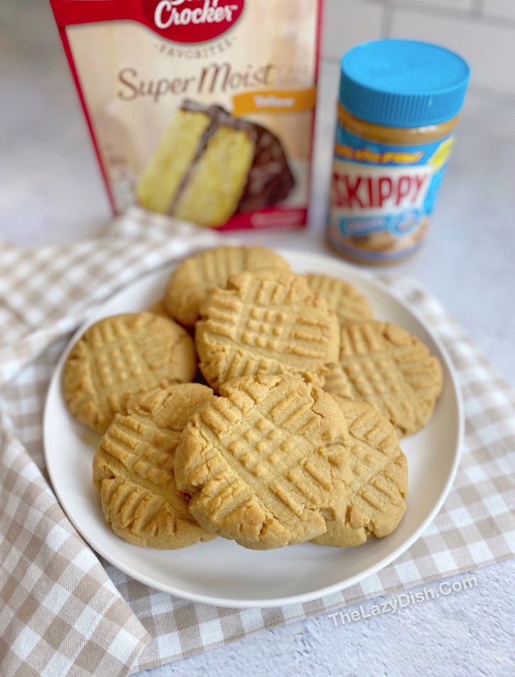 Quick and easy homemade peanut butter cookie recipe made with cake mix! So soft and chewy. 