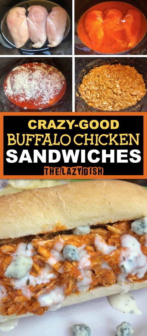 Easy Crockpot Shredded Buffalo Chicken Sandwiches - The Lazy Dish
