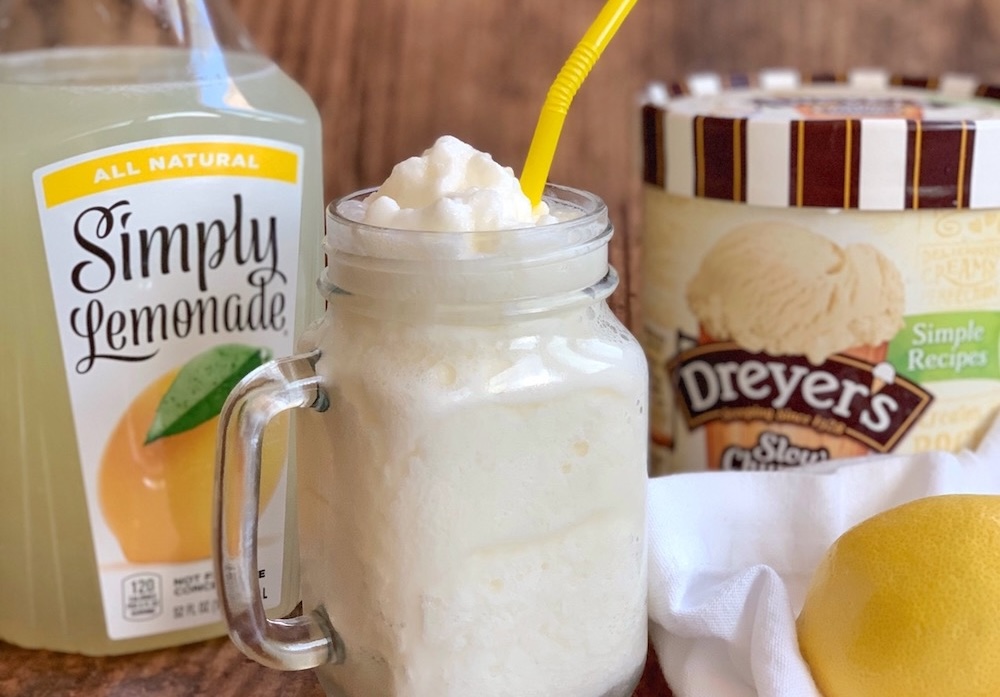An easy blender treat for the summer! Simply blend ice cream with lemonade and you've got a delicious smoothie and frosty all in one yummy drink!