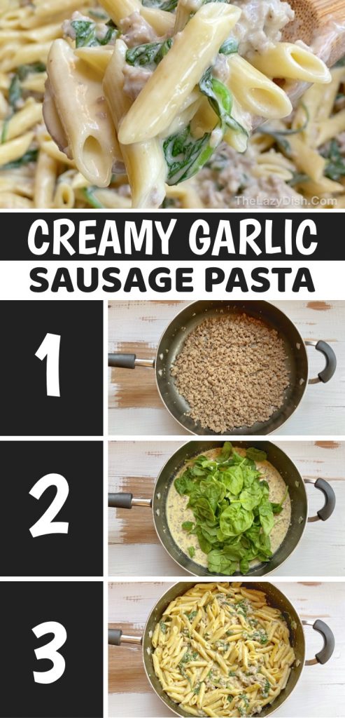 20 Minute Creamy Garlic And Sausage Pasta Quick And Easy Dinner Recipe 8329