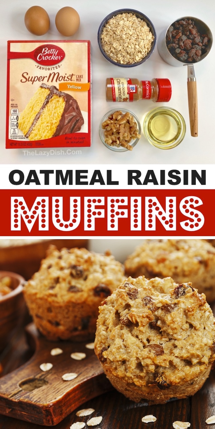 How to make moist, delicious, and easy oatmeal raisin muffins with a box of Betty Crocker yellow cake mix! This yummy recipe is kid approved for a quick breakfast or after school snack. Add the mix-ins of your choice such as raisins, nuts, chocolate chips, etc. 