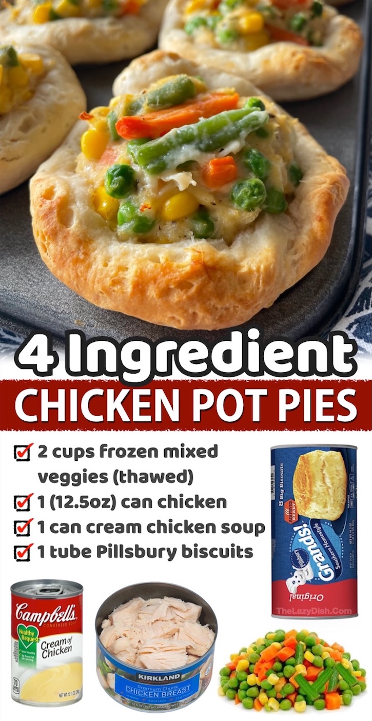 If you have a family with picky eaters to feed, your kids are going to love these little chicken pot pies made in a muffin tin! Just 4 cheap ingredients needed and hardly any prep for a fast school night meal. 