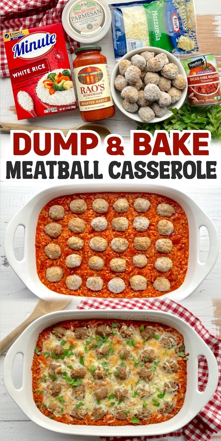 Dump & Bake Cheesy Meatball Rice Casserole