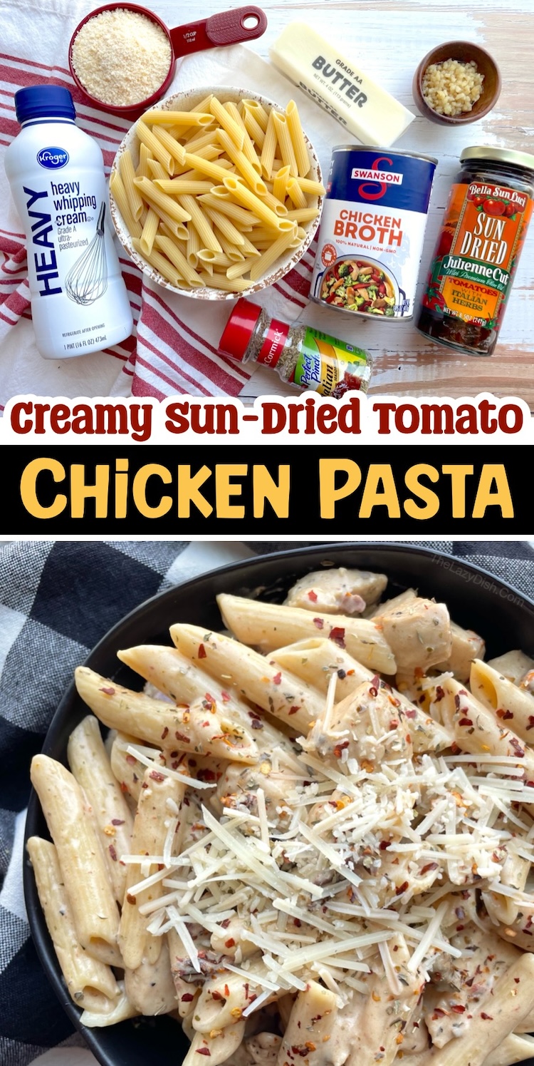 This awesome family dinner recipe is a huge hit with my picky eaters! If you're looking for fun and delicious pasta recipes for dinner tonight, this chicken and penne is tossed with an amazing sun dried tomato cream sauce that is out of this world delicious. My kids always go back for seconds. 