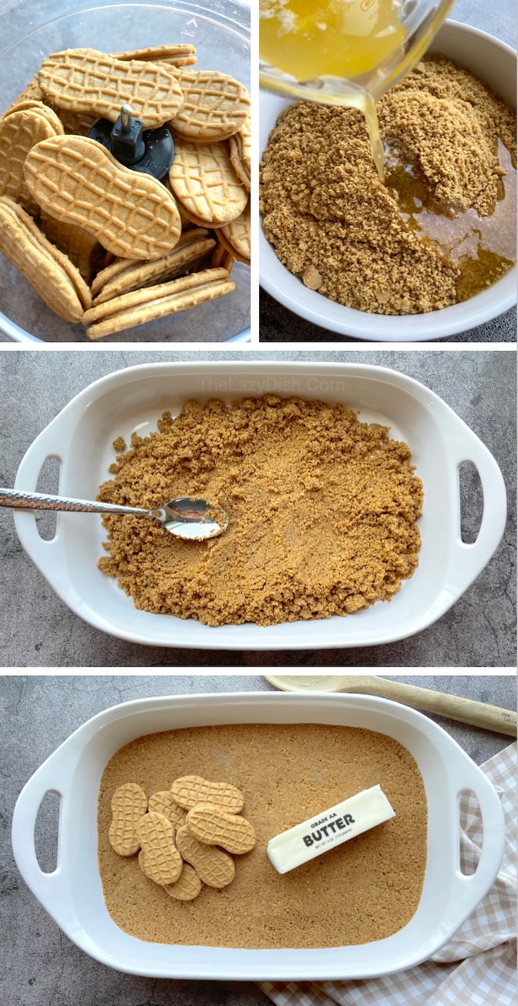 How to make peanut butter lasagna with a nutter butter cookie and butter crust.