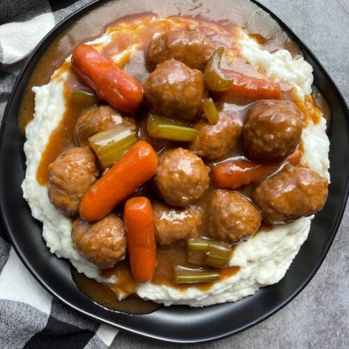 Easy Dinner recipe from The Lazy Dish | Frozen Meatball Pot Roast made in a slow cooker with just a few budget ingredients.