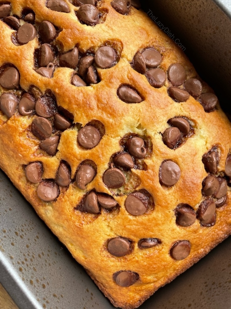 Cake mix banana bread right out of the oven. 