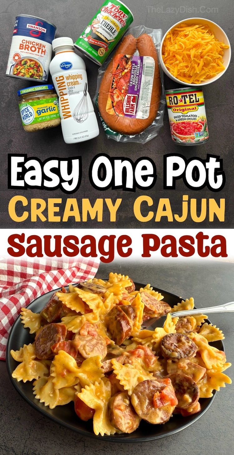 Easy One Pot Meals | Try this creamy Cajun Sausage Pasta for dinner tonight! Your picky family will devour it. So simple and quick to make in just one pot with common ingredients. Just perfect for busy weeknight dinners. 