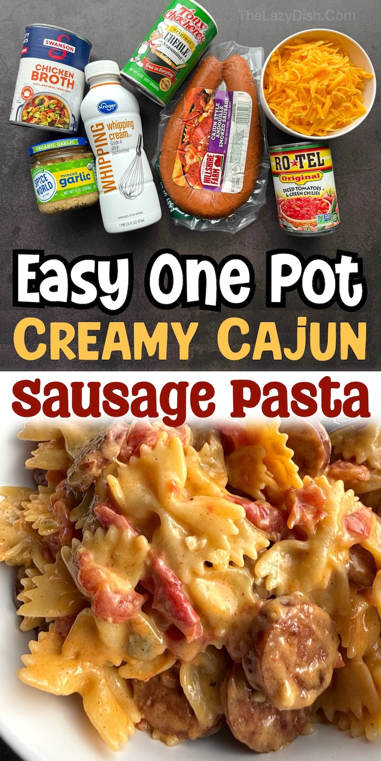 If you're looking for quick and easy dinner recipes to make, this creamy Cajun Sausage Pasta is so easy to make in just one pot! It's cheesy comfort food your family will love. Customize it with the sausage of your choice along with any added veggies you'd like. Less than 20 minutes to make with just a few basic and cheap ingredients!