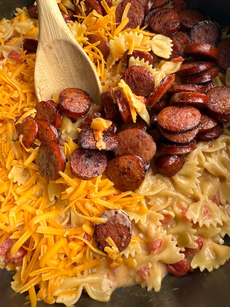 Step three of making one pot Cajun Sausage Pasta for dinner tonight. 