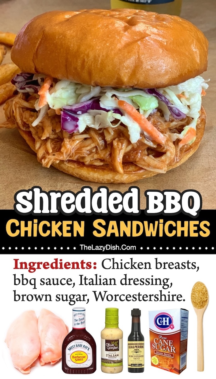 Shredded BBQ Chicken Sandwiches | This slow cooker chicken dinner is great for just about any occasion! Family gatherings, casual dinners at home, or even game day. It's simple to prepare ahead of time and is loved even by my picky kids. 