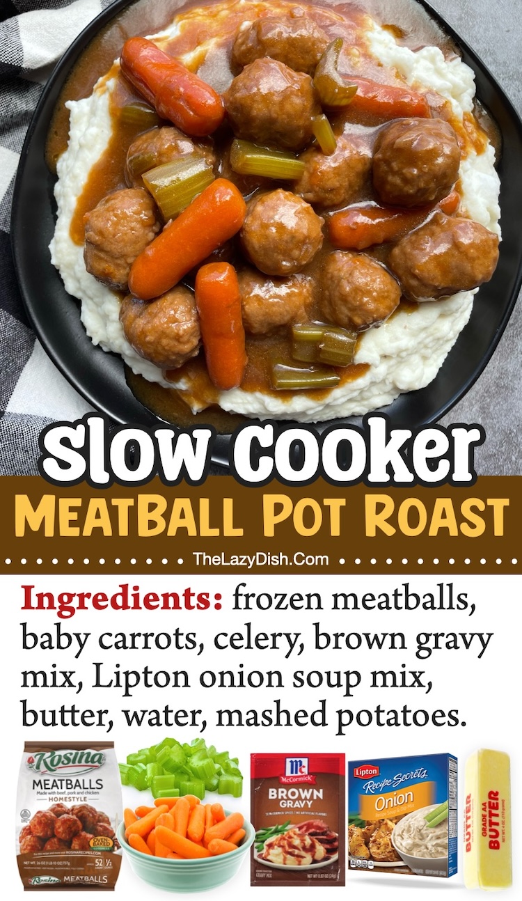 Frozen Meatball Pot Roast | This easy slow cooker dinner recipe is super fast to prepare with just a few budget ingredients. A nice change from the usual boring dinners! 