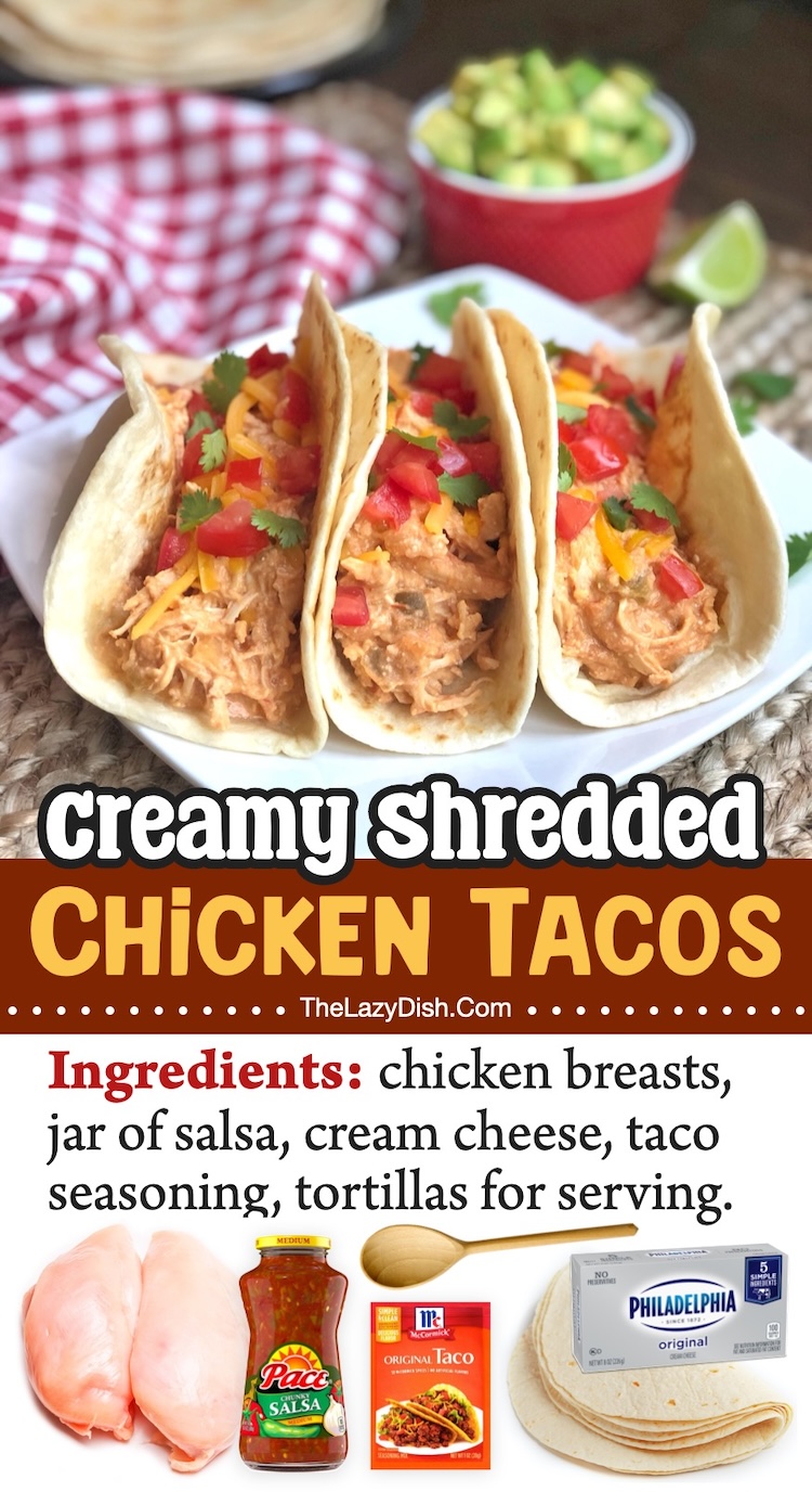 Creamy Shredded Chicken Tacos | This yummy slow cooker dinner recipes is just perfect for a family with picky kids! Your crockpot does all the work, plus it's fun to make in your crockpot with just a handful of cheap ingredients. 