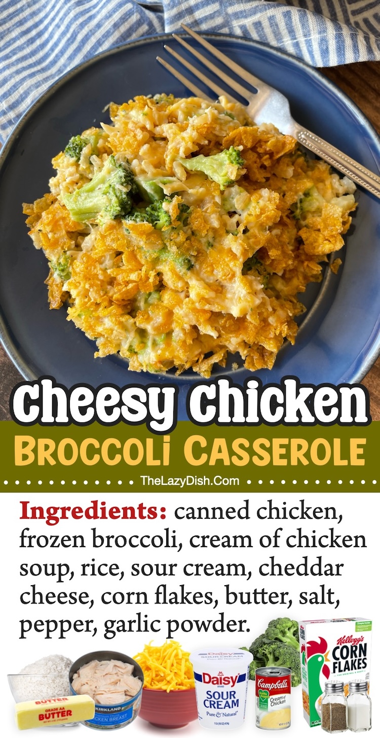 Cheesy Chicken Broccoli Rice Casserole with a Buttery Corn Flake Topping! A simple, budget friendly, kid approved dinner recipe for casual weeknights at home. 