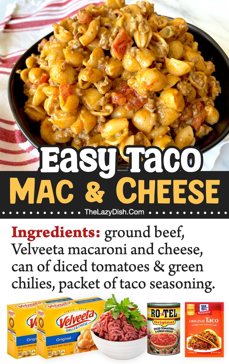 Easy Taco Mac & Cheese. List of Easy Fun Dinner Recipes For A Family With Kids. Your picky eaters are going to love this easy ground beef and pasta dinner idea. It's cheap to make with just 4 ingredients!