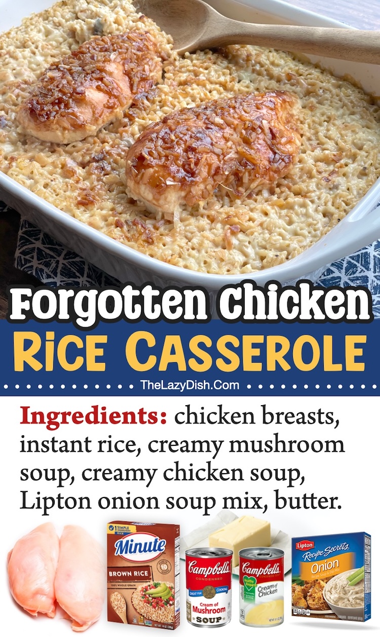 Forgotten Chicken and Rice Casserole | This yummy dinner recipe is kid friendly, easy to make, and a fun recipe for busy weeknights! So easy to make with just a few basic ingredients including chicken breasts and instant rice. 