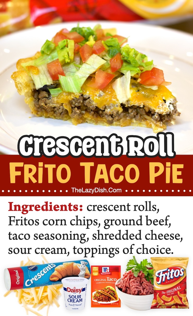 Crescent Roll Cheesy Frito Taco Pie | A unique way to make tacos with a tube of Pillsbury crescent dough! How to make tacos in the form of pie, a fun and simple dinner idea for a family with picky kids to feed. Cheap to make thanks go ground beef and other common ingredients. 