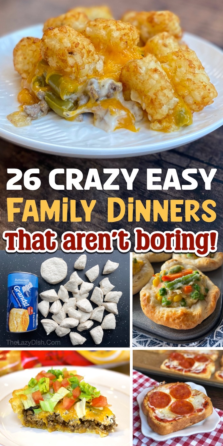 Delicious, kid friendly, super easy to make, and FUN!! These exciting dinner recipes will give you something unique to eat every night of the week. Everything from chicken and ground beef to cheesy casseroles and slow cooker meals. Your picky eaters are going to love these quick and easy dinners. They are great for busy parents with kids to feed on school nights, and as a bonus, these yummy dinners are all made with just a few common ingredients. 