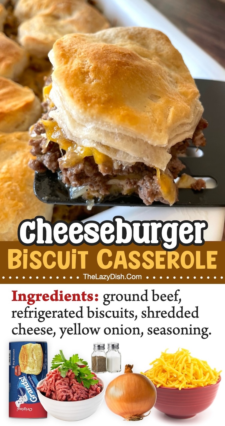 Cheeseburger Biscuit Casserole | If you're looking for fun and easy ground beef dinner ideas to make at home tonight, this amazing casserole is the best oven baked comfort food. Try it for your next family game night! 