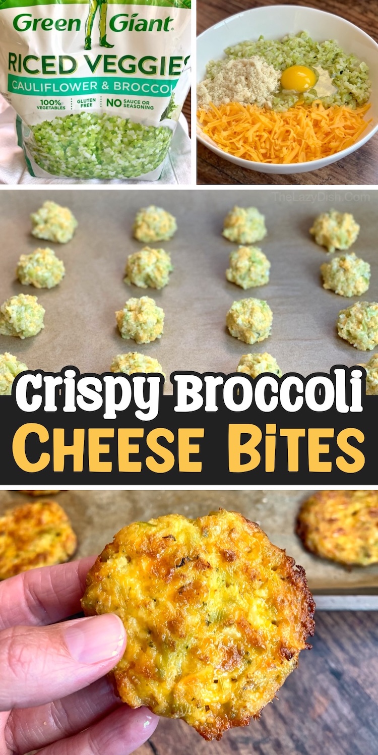 If you're searching for healthy snack ideas, try these easy baked crispy broccoli cheese bites! Thanks to frozen broccoli rice or cauliflower rice, they are fast and simple to make with just shredded cheese, egg, seasoning, and flour. A yummy snack for your picky eaters! My kids love these veggie loaded snacks. 