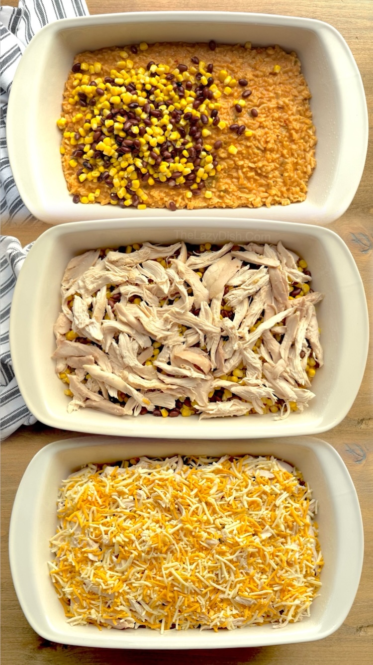 Step by Step photos with instructions on how to make a Creamy Mexican Rice Chicken Dinner Casserole for a large family. A unique and fun dinner idea for taco Tuesday!