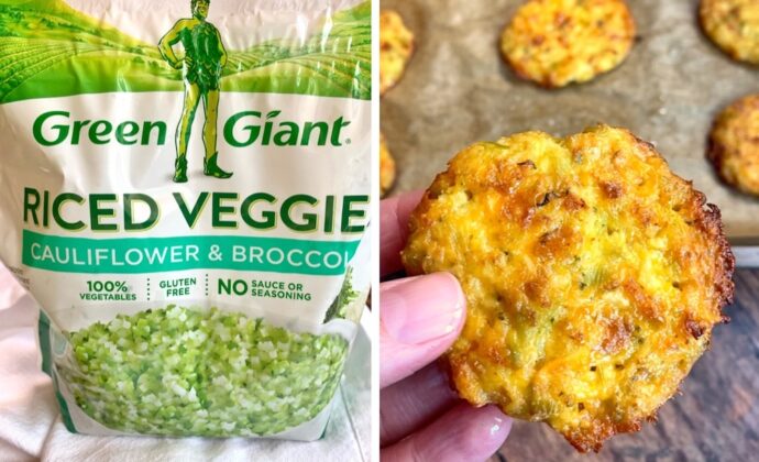 A yummy, easy, and healthy vegetable snack made with frozen broccoli rice, egg, cheddar cheese, and flour.