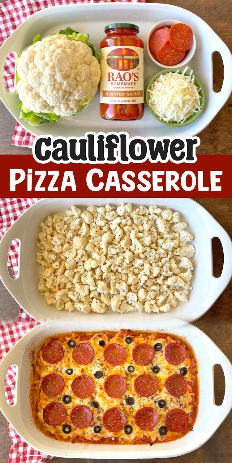 Easy and delicious ways to make dinner with pepperoni outside of a boring pizza! This healthy cauliflower recipe is low carb, easy to make, and family friendly. Made with just a few ingredients, this versatile dinner can be thrown together in just one dish. 