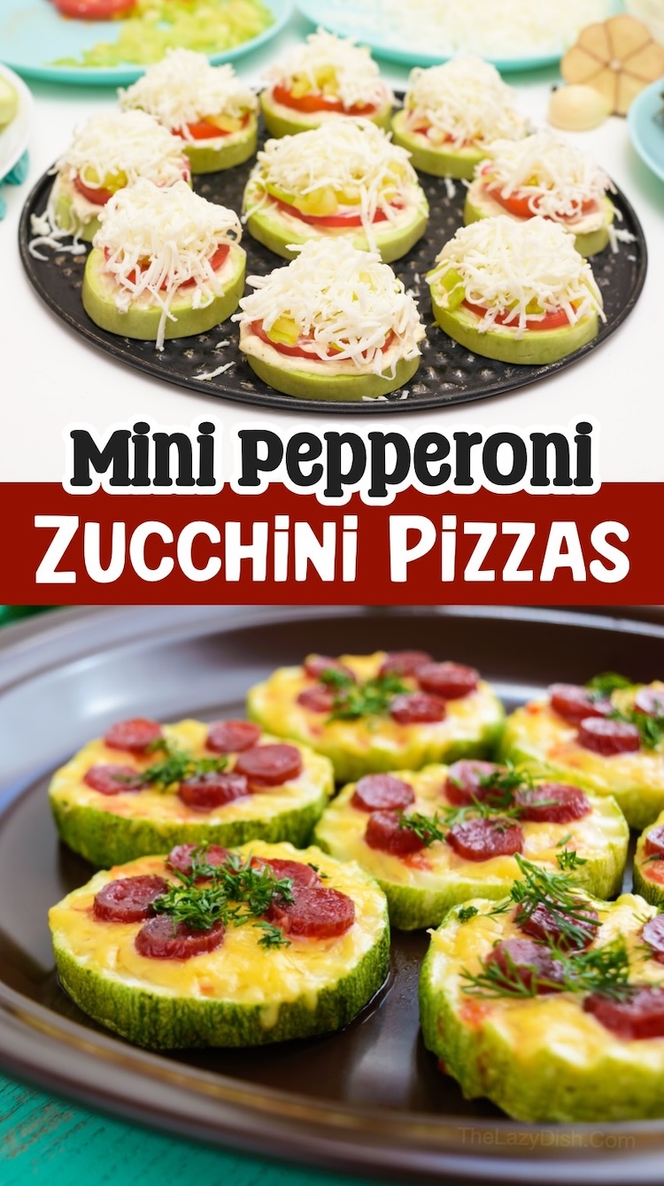 A fun pepperoni pizza dinner idea that's also healthy! Make little pizza crusts out of zucchini for a low carb and delicious meal. 