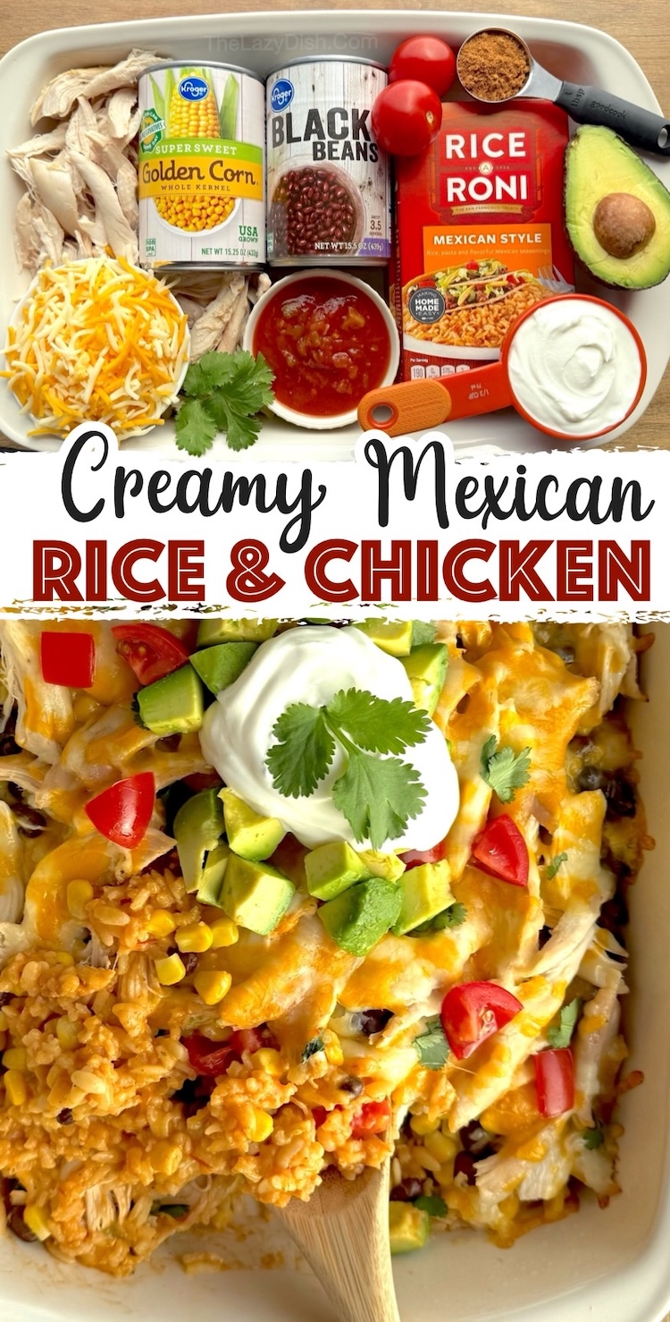 Kid friendly dinners for picky eaters are hard to come by, but this simple and delicious chicken casserole is a huge hit with my family! So simple to throw together for a casual dinner with rotisserie chicken, Mexican rice, black beans, corn, and cheese. It feeds a large family on a budget, but you can also enjoy leftover and get several delicious meals out of it. 