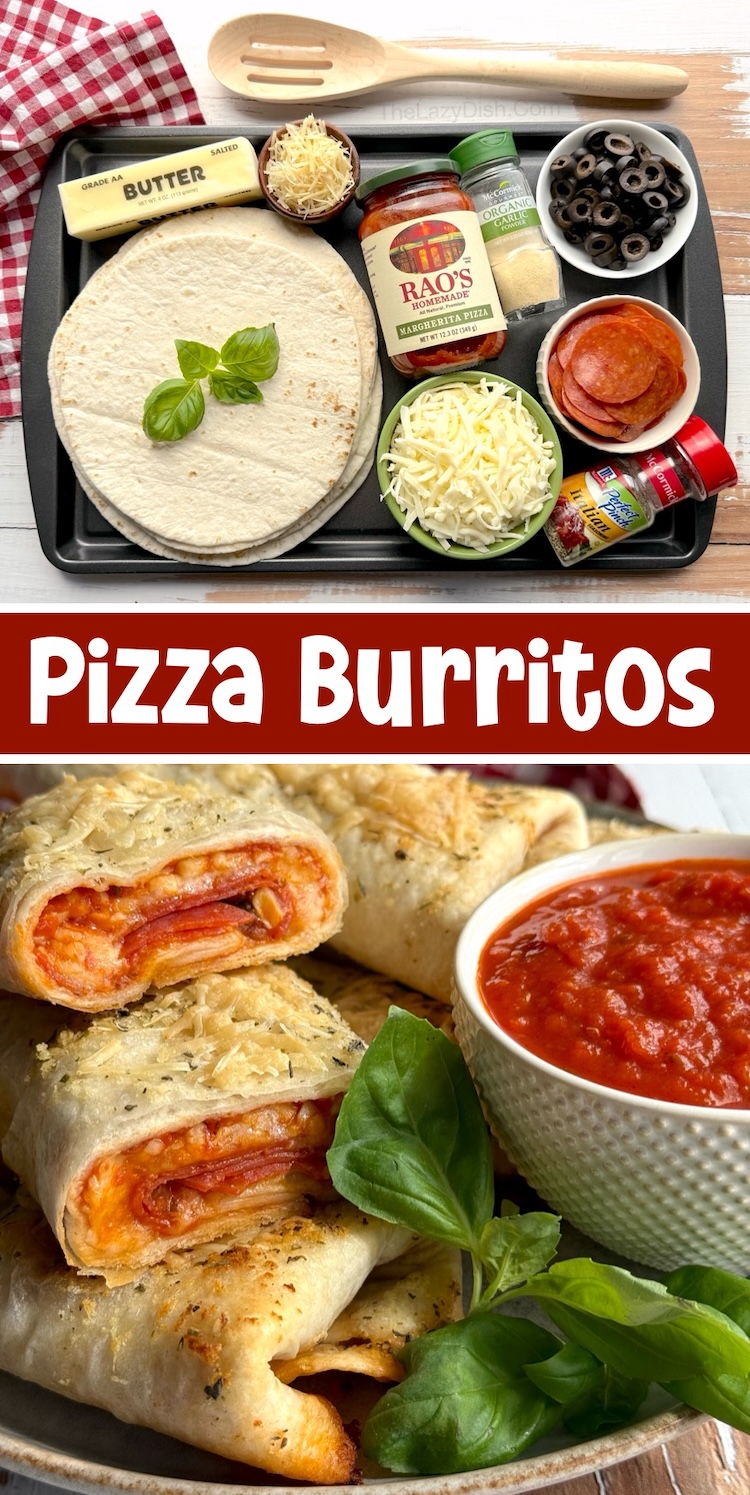 Do you have a family with picky kids to feed? This creative way of making pizza in the form of a burrito is so much fun and totally delicious! A super quick and easy meal to make in your oven or air fryer. Customize these pizza burritos with the stuffings of your choice. We love pepperoni and olives!