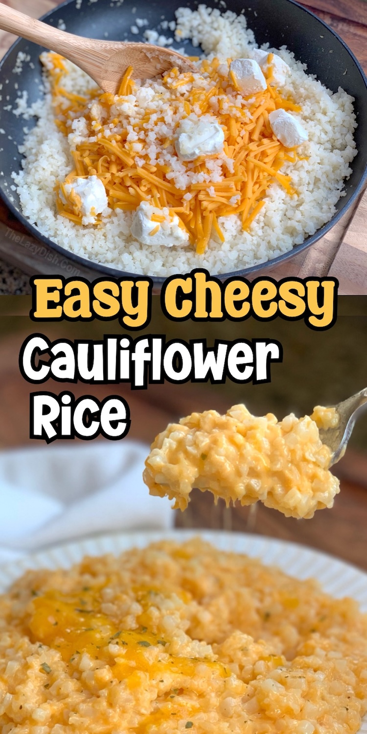 Frozen cauliflower rice mixed with cheddar and cream cheese to make a delicious yet healthy side dish for your family! This yummy vegetable pairs well with just about anything you have planned for dinner, plus it's naturally low carb. Just 10 minutes to make from start to finish! A great last minute side dish. 