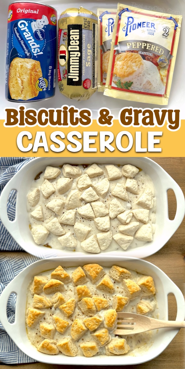 Cheap, easy, quick to make, and delicious! If you're looking for simple breakfast recipes to make on special occasions, your kids are going to love this delicious sausage gravy and biscuits breakfast casserole. The canned refrigerated biscuits make it extra lazy, along with any ground sausage and a few packs of breakfast gravy mix. 