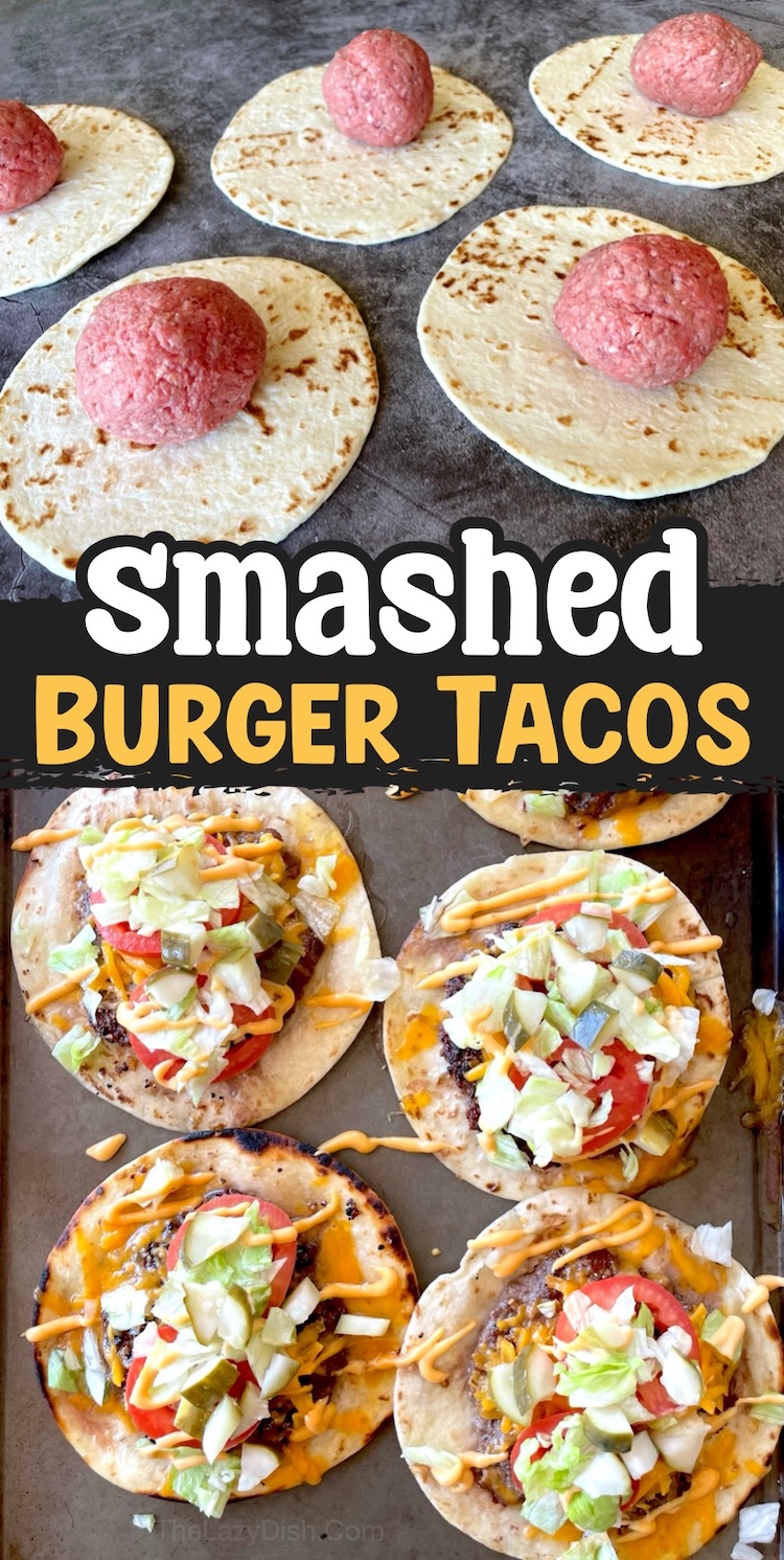 Number 4 on the List of Easy Ground Beef Dinner Ideas: Smashed Cheeseburger Tacos are a fun and creative dinner idea by making a classic cheeseburger in the form of a taco with flour tortillas. Make them outside on your griddle or on your stovetop for a crazy delicious dinner your picky family will devour. 